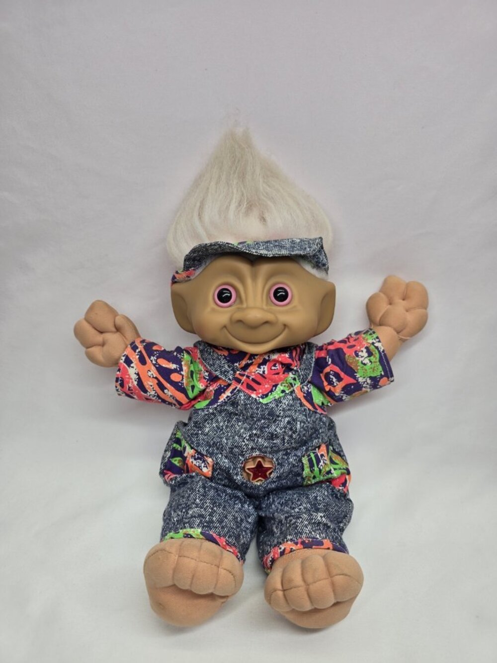 Treasure Trolls Pink Hair Overalls Jewel Belly 12" Ace Novelty Troll Doll 1991